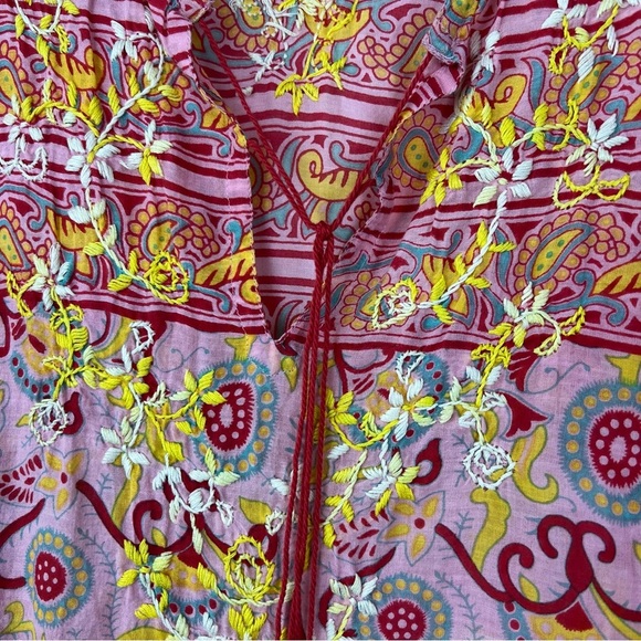 Vintage Y2k Lucky Brand Embroidered Boho Paisley Cotton Top - Picture 3 of 8